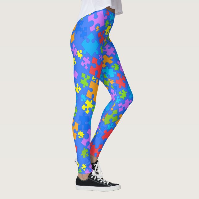 Large Pastel Colour Autism Puzzle Pieces on B BLUE Leggings (Right)