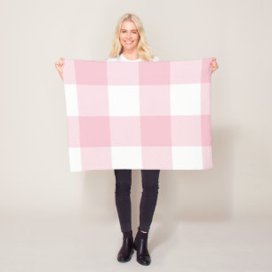 Large Pastel Pink and White Gingham Plaid Fleece Blanket