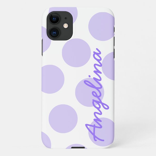 Large Pastel Purple Polka Dot Pattern Personalised iPhone Case (Back)