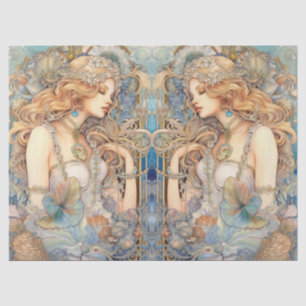 Large Pastel Watercolor Floral Mermaid Decoupage Tissue Paper