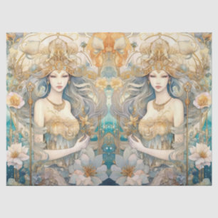 Large Pastel Watercolor Floral Mermaid Decoupage Tissue Paper