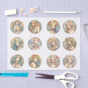 Large Pastel Watercolor Floral Mermaid Decoupage Tissue Paper