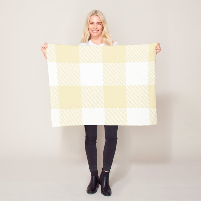 Large Pastel Yellow and White Gingham Plaid Fleece Blanket (In Situ)