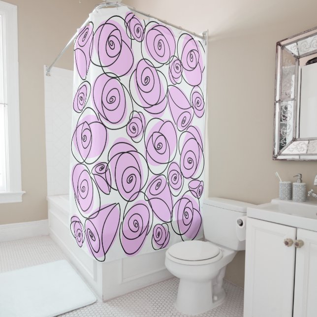 Large Pattern Roses Lilac shower curtain (In Situ)