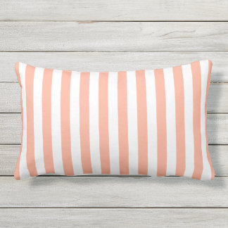 Large Peach and White Vertical Cabana Tent Stripes Lumbar Cushion