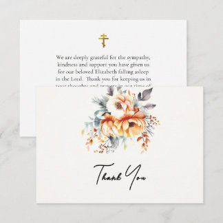 Large Peach Watercolor Flowers Orthodox Funeral Thank You Card