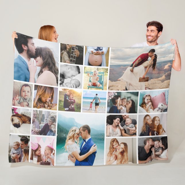 Large Personalised 21-Photo Collage Fleece Blanket (In Situ)