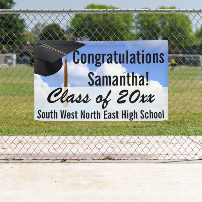 Large Personalised Graduation Banner Sign Blue Sky (Insitu)