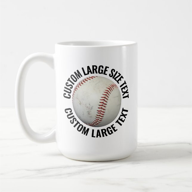 Large Personalised Text Baseball Image 15oz Custom Coffee Mug (Left)