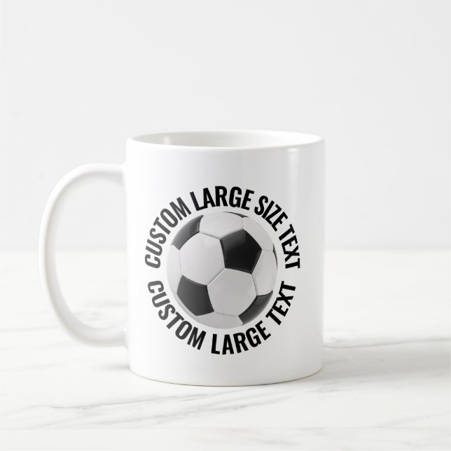 Large Personalised Text Soccer Ball 11 oz. Custom Coffee Mug (Left)