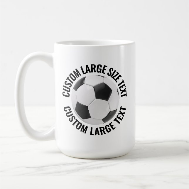 Large Personalised Text Soccer Ball 15oz. Custom Coffee Mug (Left)