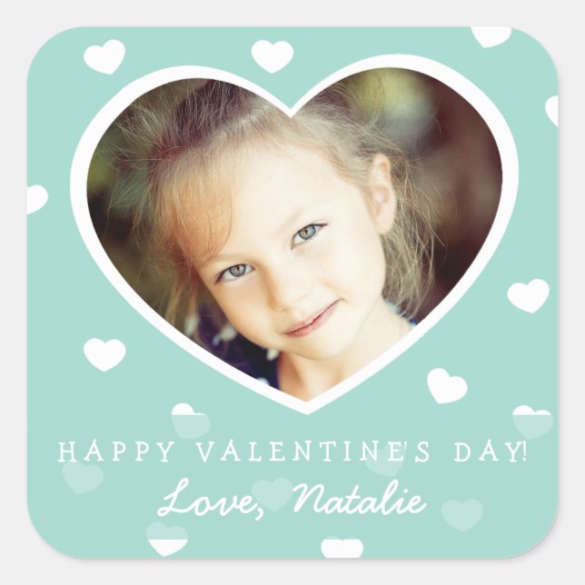 Large Personalised Valentine Photo Stickers / Mint (Front)