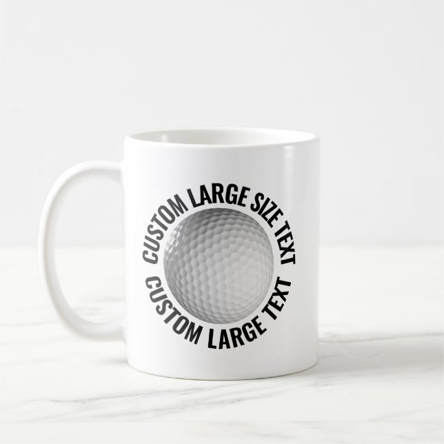 Large Personalized Text Golf Ball 11 oz. Custom Coffee Mug (Left)