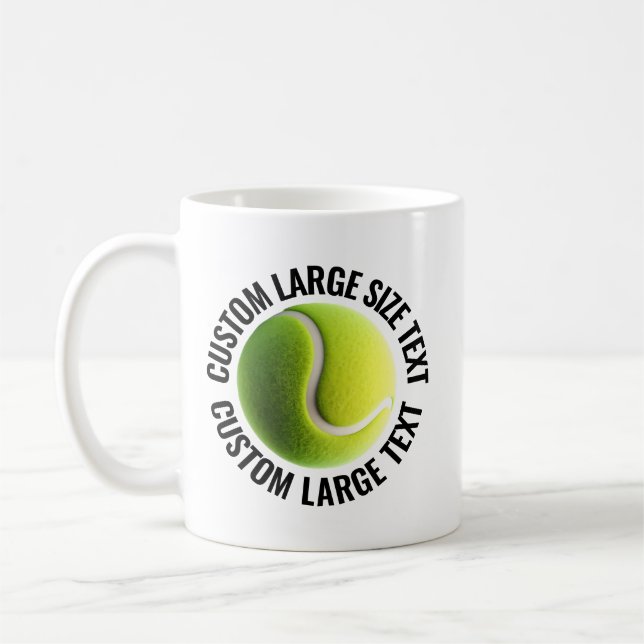 Large Personalized Text Tennis Ball 11 oz. Custom Coffee Mug (Left)