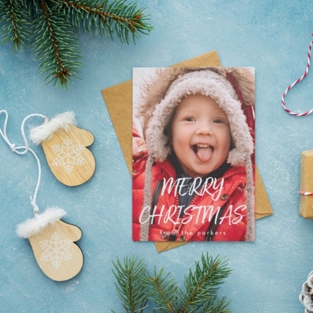 Large Photo Brush Script Merry Christmas Holiday Card (Creator Uploaded)