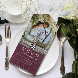 Large Photo Burgundy Diamond Pattern QR Code All In One Invitation
