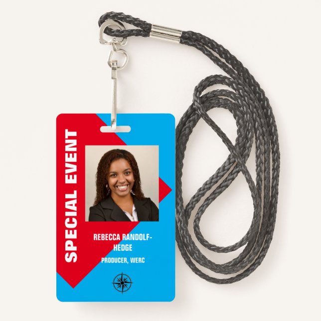 LARGE PHOTO I.D. SPECIAL EVENT PASS ID BADGE (Front with Lanyard)