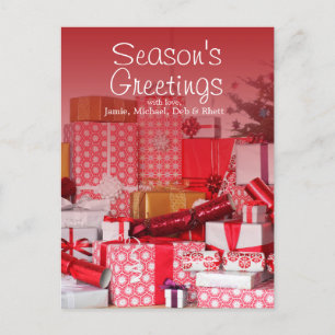 Large pile of presents on table postcard