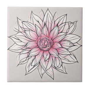 Large Pink Abstract Flower Ceramic Tile