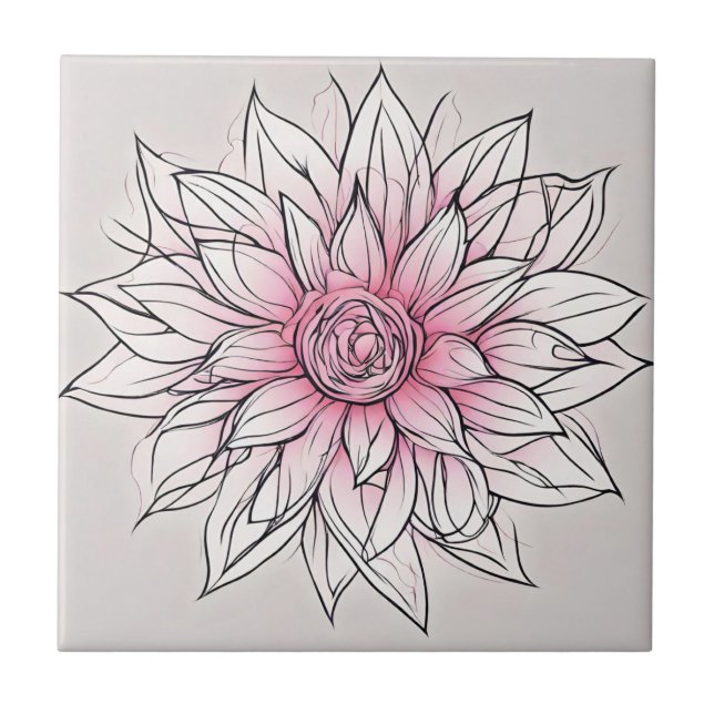 Large Pink Abstract Flower  Ceramic Tile (Front)
