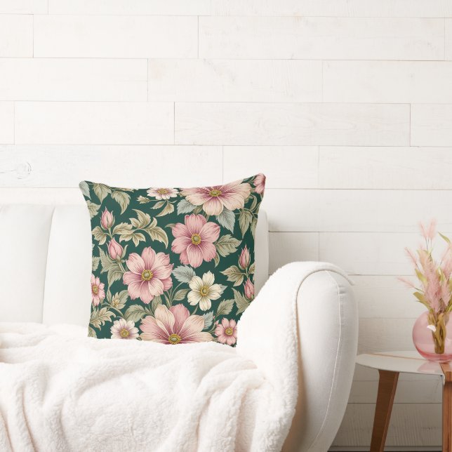 Large Pink and White Country Roses Cushion (Couch)