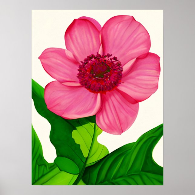 Large Pink Anemone with Emerald Green Leaves Poster (Front)