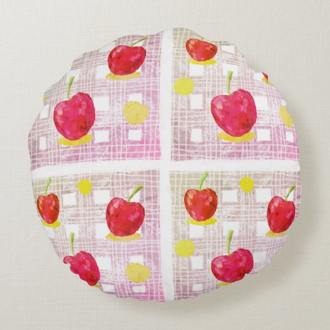 Large Pink Cherry Round Cushion (Back)