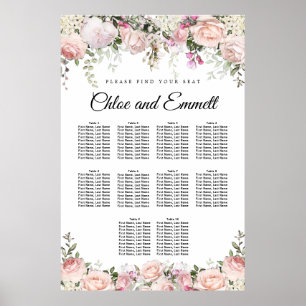 Large Pink Floral 10-Table Wedding Seating Chart
