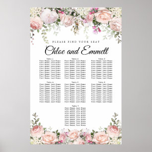 Large Pink Floral 7-Table Wedding Seating Chart