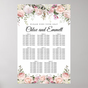 Large Pink Floral 8-Table Wedding Seating Chart