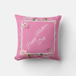 Large Pink floral Happy Mother's Day  Throw Pillow