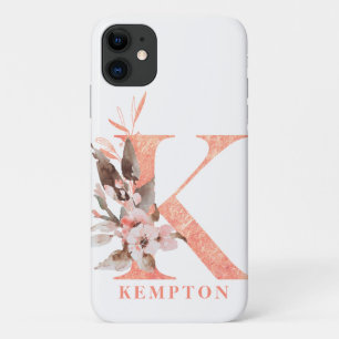 Large Pink Floral Monogram N Name Personalisation iPhone 11 Case