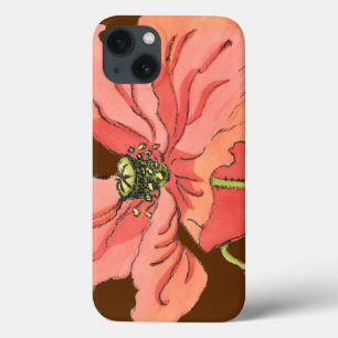 Large Pink Flower with Deep Red Background iPhone 13 Case