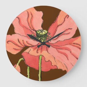 Large Pink Flower with Deep Red Background Clock