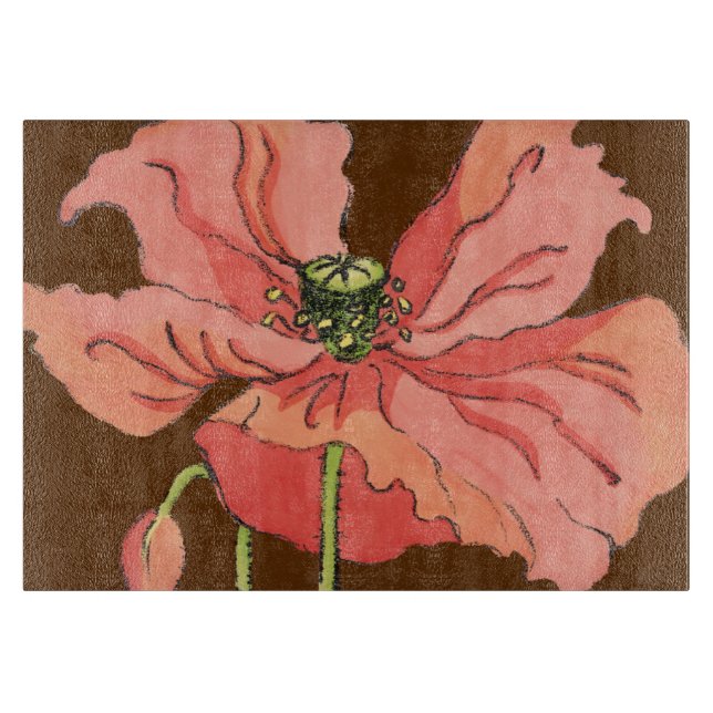 Large Pink Flower with Deep Red Background Cutting Board (Front)