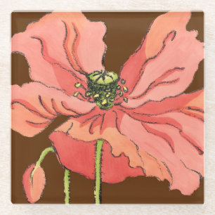 Large Pink Flower with Deep Red Background Glass Coaster