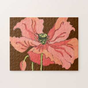 Large Pink Flower with Deep Red Background Jigsaw Puzzle