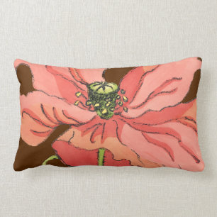 Large Pink Flower with Deep Red Background Lumbar Cushion