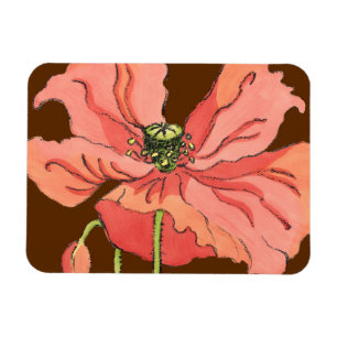 Large Pink Flower with Deep Red Background Magnet