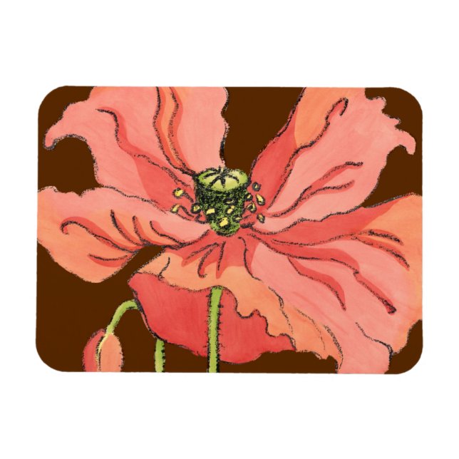 Large Pink Flower with Deep Red Background Magnet (Horizontal)