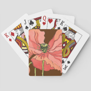 Large Pink Flower with Deep Red Background Playing Cards