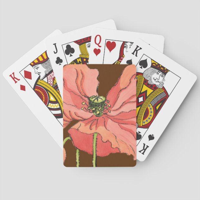 Large Pink Flower with Deep Red Background Playing Cards (Back)
