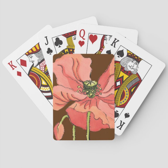 Large Pink Flower with Deep Red Background Playing Cards (Back)