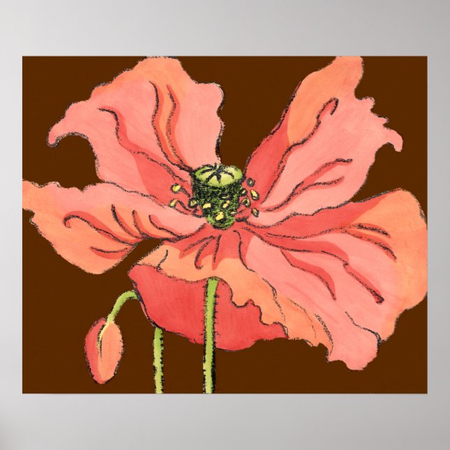 Large Pink Flower with Deep Red Background Poster (Front)