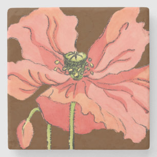 Large Pink Flower with Deep Red Background Stone Coaster