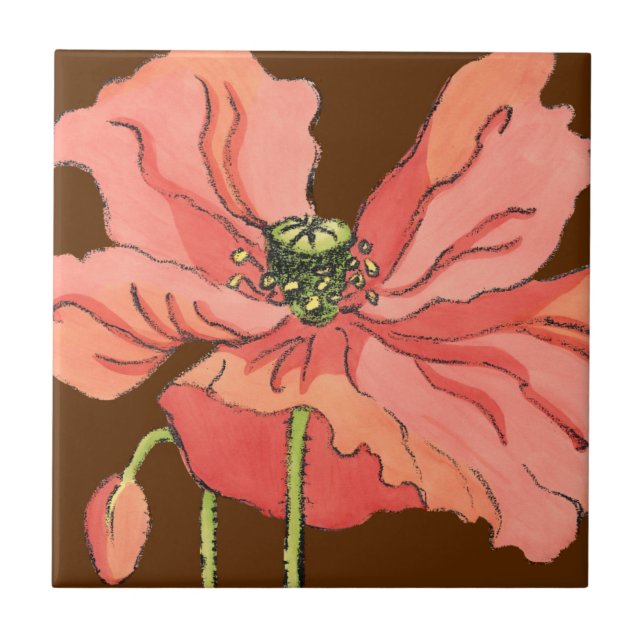 Large Pink Flower with Deep Red Background Tile (Front)