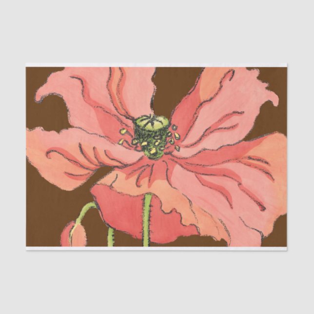 Large Pink Flower with Deep Red Background Tissue Paper (Front)