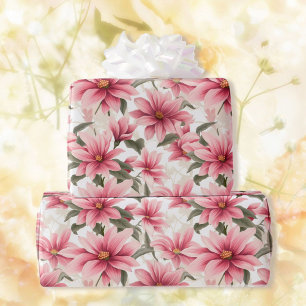 Large Pink Flowers Bridal Shower Floral Giftwrap Wrapping Paper