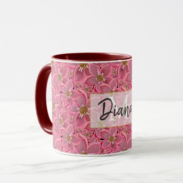 Large pink flowers. Two-Tone coffee mug (Front Left)