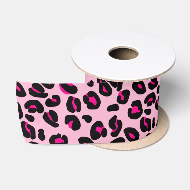 Large Pink Leopard Spots Animal Print Pattern Satin Ribbon (Spool)